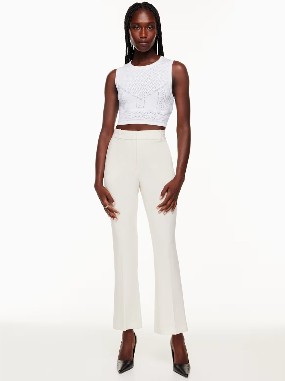 Babaton White Sleeveless Crochet Knit Crop Top Pointelle Tank Layer Fall Autumn - Picture 4 of 9
